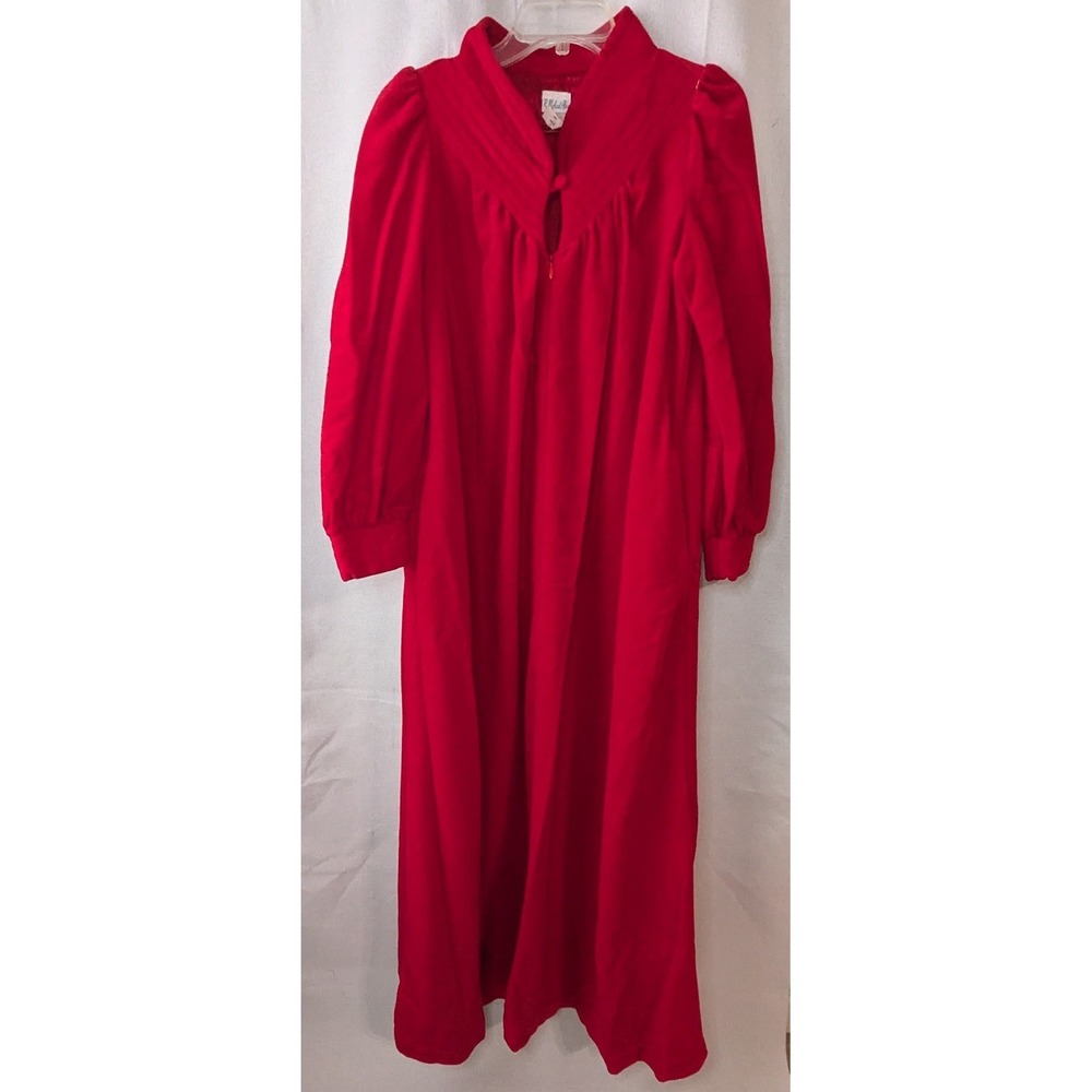 R. Michael Alan Robe Women Medium Red Excellent Vintage Puff Sleeve House Coat